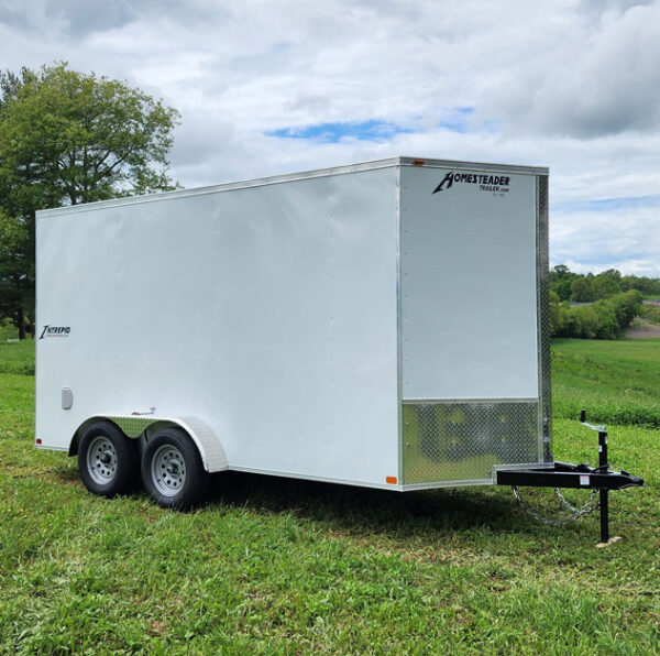 Homesteader 7x12 Tandem Axle Box Trailer White